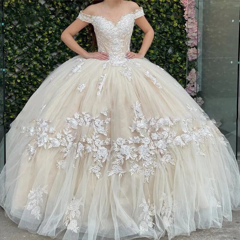 Quince Dress | Off-Shoulder Quinceanera Dresses 15 Party Prom Sweetheart Tulle Cinderella Birthday Ball Gowns
