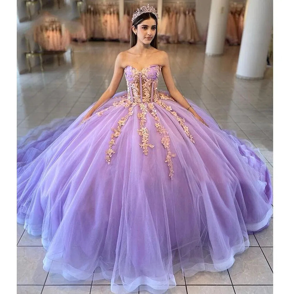 Quince Dress | Luxury Lilac Quinceanera Dresses Ball Gown Vestidos De 15 Anos Formal Birthday Party Prom Dresses Corset Back