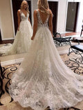 LORIE Ivory Lace Glitter Wedding Dresses Shiny Tulle Beach Bridal Dresses Boho Elegant Wedding Party Gowns Open Back Long Train Boho