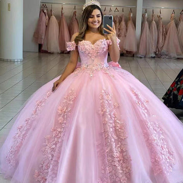 Sweetheart Ball Gown Quinceanera Dresses Sweet 16 Sexy Off-Shoulder Applique Lace Birthday Princess Party Gowns HOT