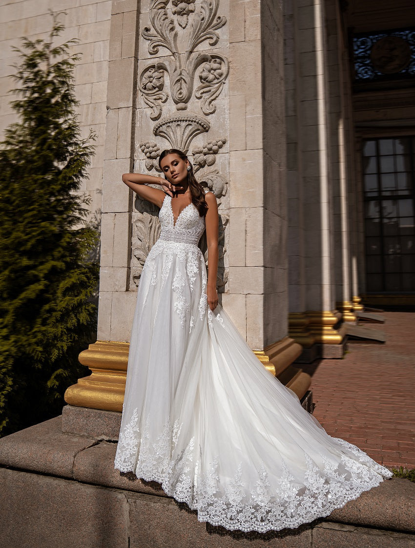 Vestidos de novia de talla grande, sin mangas, con escote en V doble, apliques de encaje, corte en A, vestidos de novia talla grande 