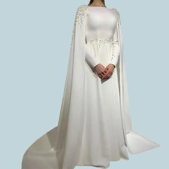 Women's Arabic Muslim Wedding Dresses Cape Long Sleeves A Line High Neck Bride Gowns Lace Appliques Sweep Train Vestido De Novia