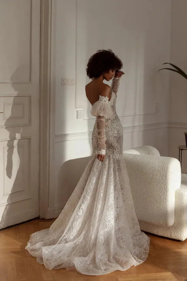 Exquisite Wedding Dresses Gorgeous Bridal Gowns Lace Appliques Sheath Mermaid Floor Length Robe For Bride Vestidos De Novia As Pictures