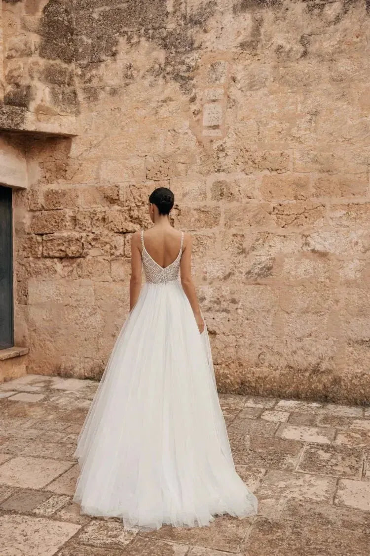 Wedding Dresses Boho Spaghetti Straps Appliques A-Line Princess Bridal Dress Elegant Plus Size Wedding Gown