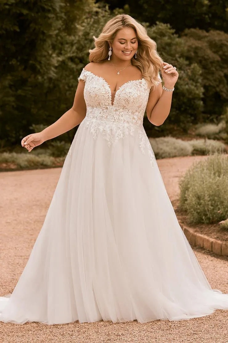 Wedding Dresses For Woman Plus Size Lace Off Shoulder Applique Bride Gown Elegant A Line Tulle Vestidos Novias Boda