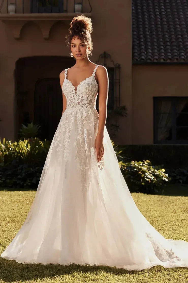 Elegant Wedding Dresses For Woman Spaghetti Straps V-Neck Lace Appliques Backless A Line Bridal Gown vestidos de novia Floor Length