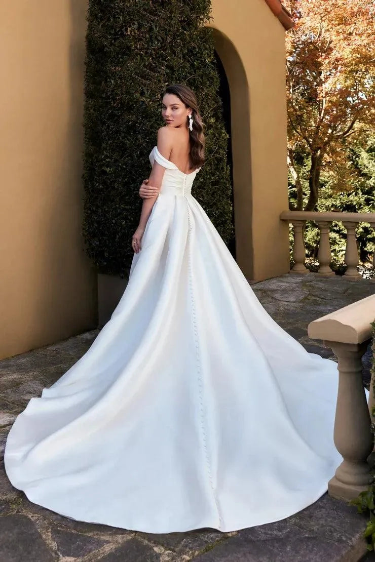 Sexy Satin Off Shoulder Wedding Dresses With Side Split Sweetheart A-Line White/Ivory Bridal Gowns vestidos de novia 22W